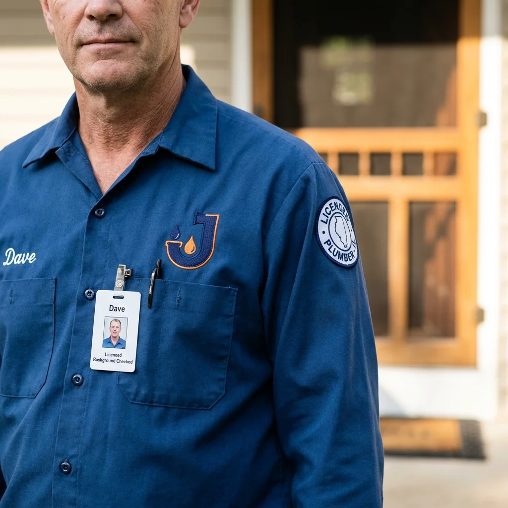 Licensed plumber showing ID badge in Los Lunas, NM