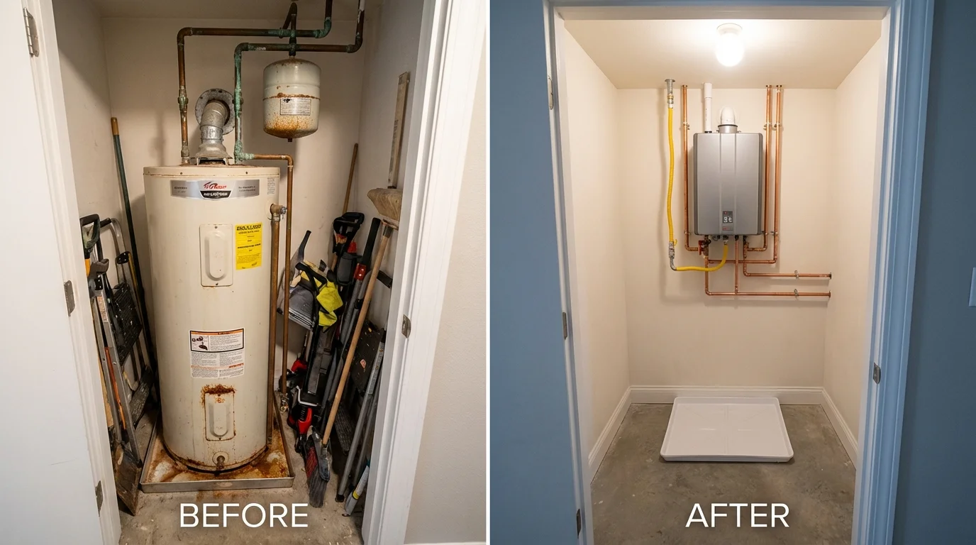 Tank water heater versus wall-mounted tankless unit comparison for Los Lunas, NM homeowners